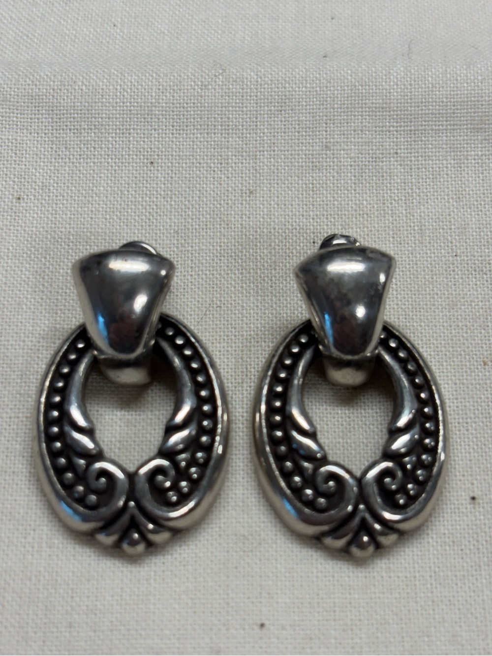 Brighton Silver-Tone Ornate Oval Drop Earrings